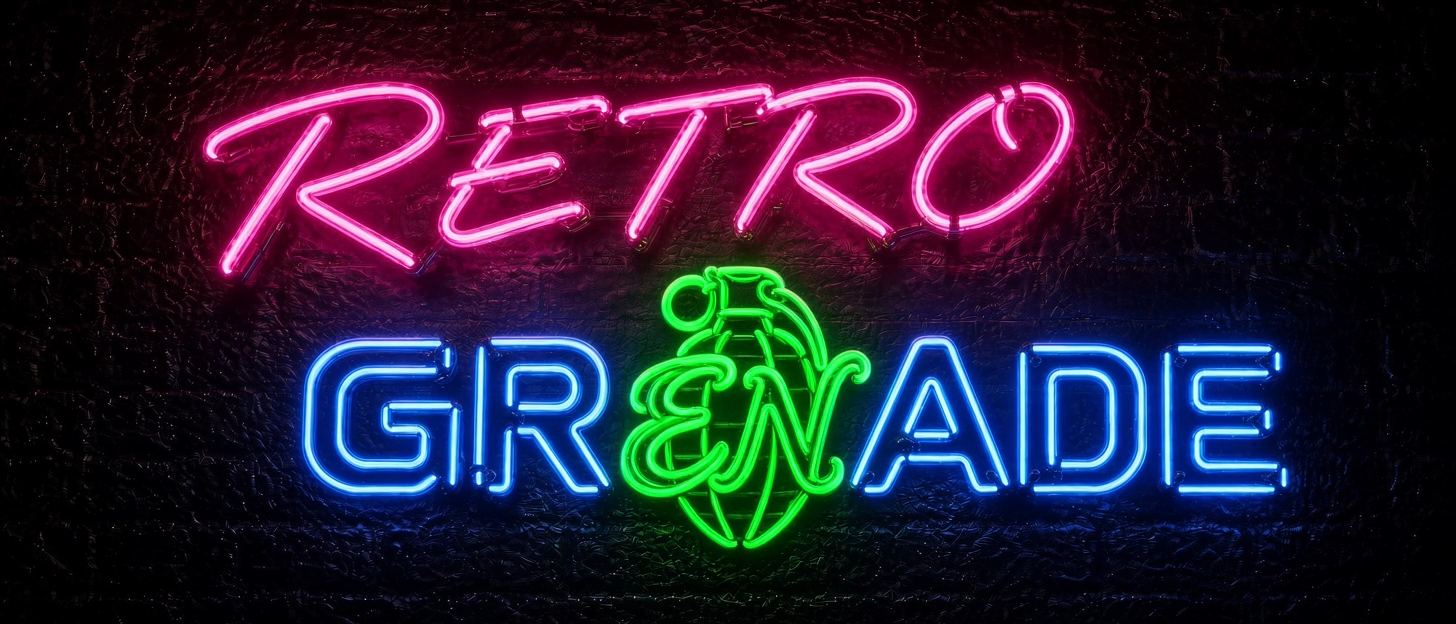 Neon sign logo with a green grenade